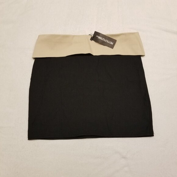 NWT PrettyLittleThing Black Stretch Woven Fold Over Detail Micro Mini Skirt Smal - Picture 5 of 12